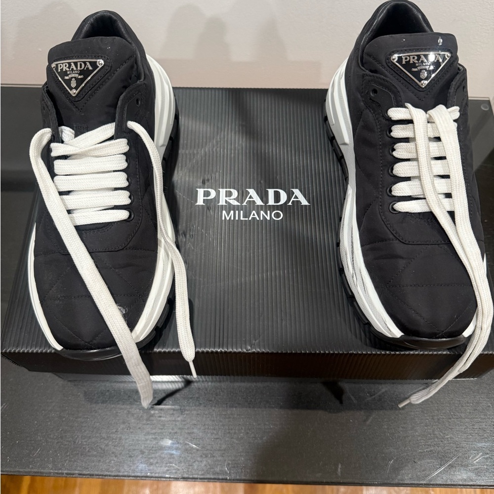 Prada Women’s Black and White Dressed Sneakers - Picture 3 of 3
